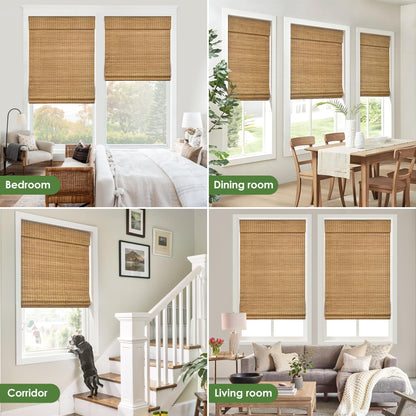 LazBlinds Cordless Bamboo Roman Shades, Privacy Blinds for Interior Windows, Room Darkening Roll Up Bamboo Blinds for Home & Patio, 32.5" W x 64" H, Highfield Teak