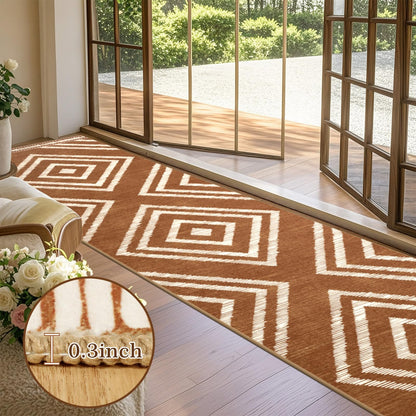 Geanlod Boho Hallway Runner Rugs 2.6x14ft Non Slip, Long Brown Washable Entryway Rug Runners Non Shedding, Geometric Kitchen Floor Carpets for Doorway Entrance Farmhouse Living Room Home Decor