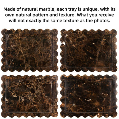 Scalloped Marble Decorative Tray,Luxury Natural Stone Bathroom Vanity Tray, Dresser Top Perfume Coffee Home Kitchen Toilet Sink Tray, Key Trinket Ring (Light Emperador, 10.8 * 8)