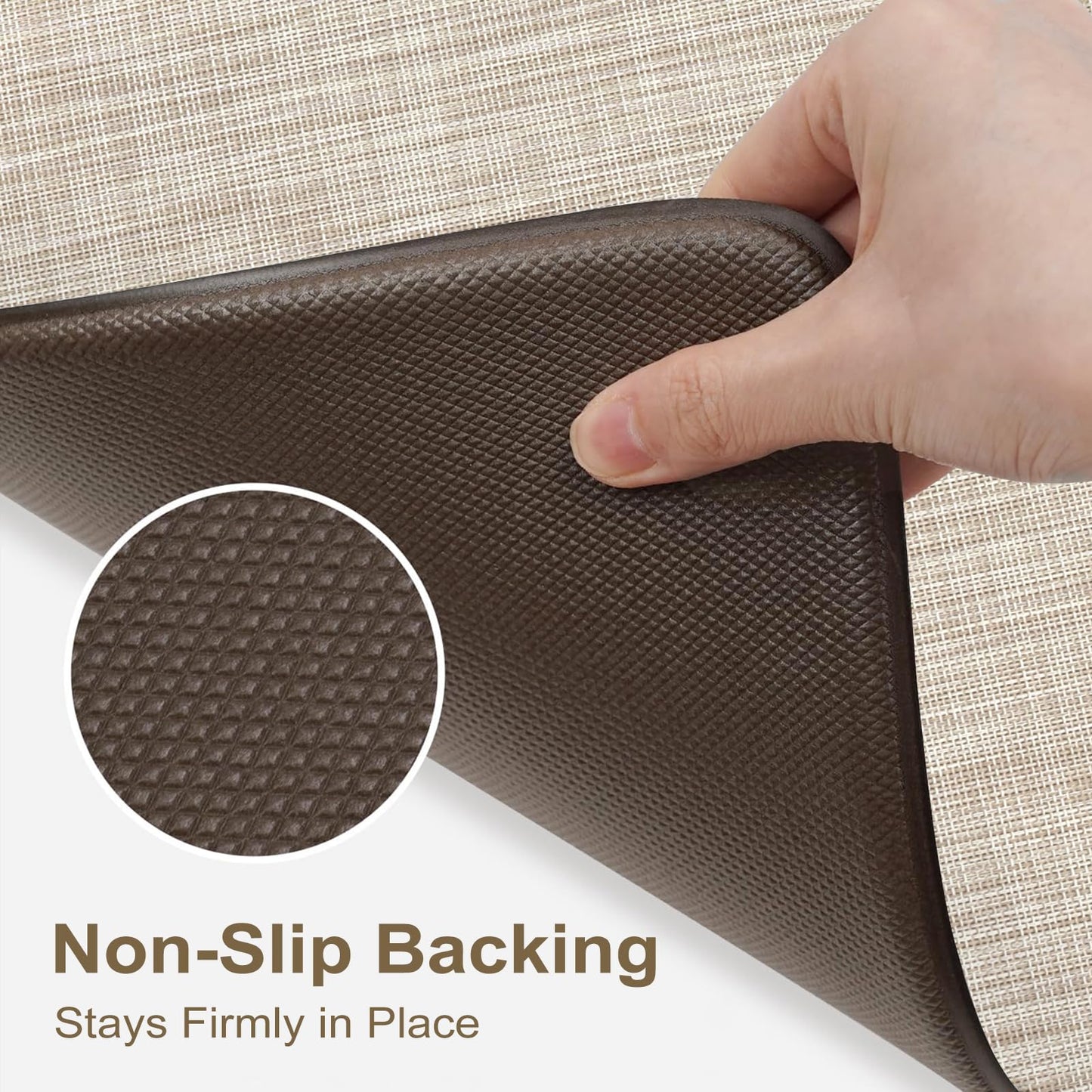 Collive Kitchen Mats for Floor 2PCS, Cushioned Anti Fatigue Rugs Non Slip Waterproof Kitchen Sink Mat, Memory Foam Comfort Standing Mats for Desk, Office, Home Decor, 20" x 47" + 20" x 32", Beige