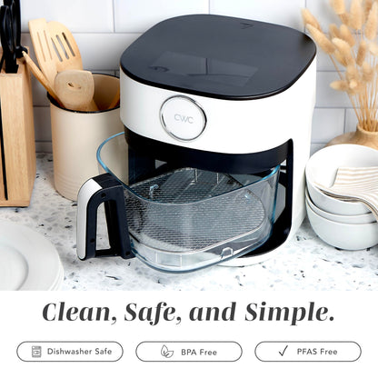 COOK WITH COLOR 1400W 5.5Qt Digital Kitchen Air Fryer with Glass Basket, 8 Presets Healthy Cooking Options, Bake, Fry, Reheat, 60-Min Timer, Adjustable Temperature Control 175°F–400°F, Linen White
