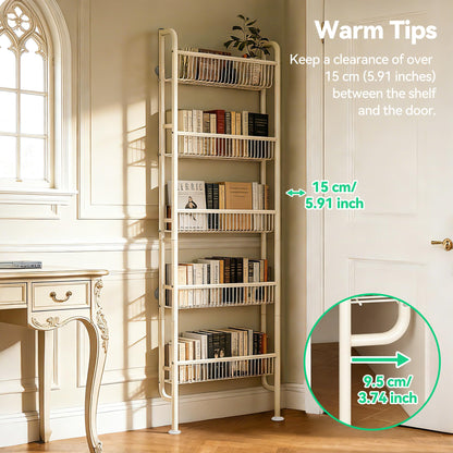 Ormeo Home Behind The Door Narrow Bookshelves Pantry Spice Rack 5-Tier Slim Metal Space-Saving Organizer for Bathroom Closet Kitchen Living Room Sturdy Room Laundry Room, White