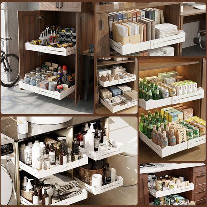 HarmonyHome Pull Out Cabinet Organizer, Expandable Width (12"-18") and Depth (13.7"-23.6"),Pull Out Drawers for Cabinets, Slide Out Drawers for Kitchen Cabinets with Sturdy Metal Pull Out Shelves