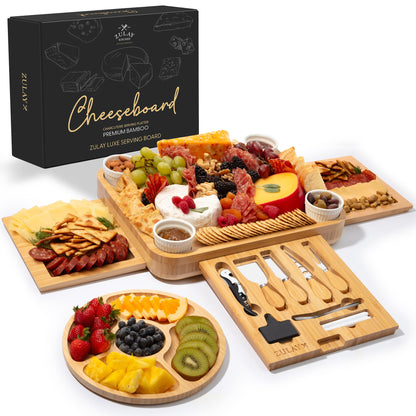 Zulay Charcuterie Board Set Extra Large - Great White Elephant Gift, Housewarming Gift for New Home, Bamboo Cheese Board - Charcuterie with Accessories, Wine and Cheese