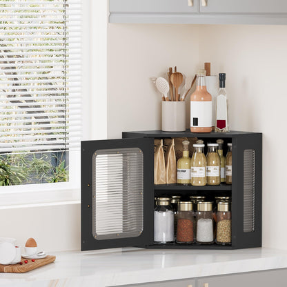 TQVAI Bread Box for Kitchen Countertop Large Corner Bread Loaf Storage Container Double Layer Wooden Bread Boxes Bin Farmhouse Pantry Shelf with Acrylic Window, Black