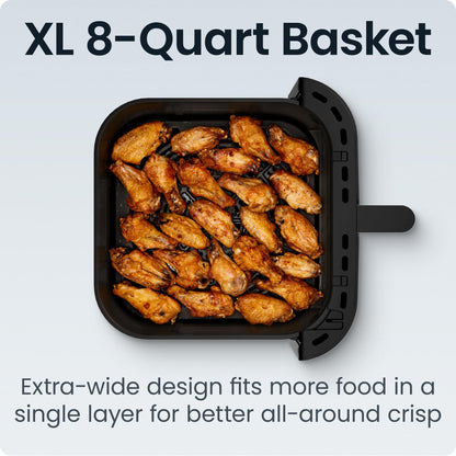 Chefman Crispinator Air Fryer 6-in-1 with 8 Qt capacity, 450°F Max Temp with TurboFry Pro Technology for Fast and Even Results, Viewing Window, Nonstick Ceramic Basket