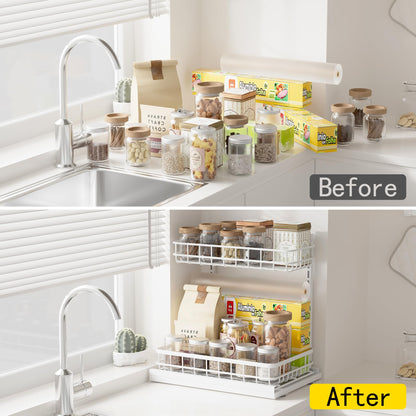 Uninol Under Sink Organizer, Adjustable Height Pull-Out Kitchen Storage Organization,15.8" x 11.8" x 16.5", 2-Tier Kitchen Shelf, Bathroom Drawer Organizer, 2 Pack|White