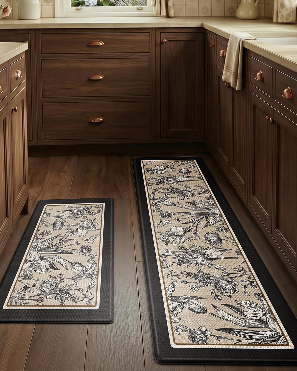 LUMI Anti-Fatigue Kitchen Floor Mats Set of 2,Cushioned Comfort Standing Rug Waterproof 2PCS, Non-Slip Ergonomic Foam Runner for Sink, Laundry, Office & Home,17x29+17x59,