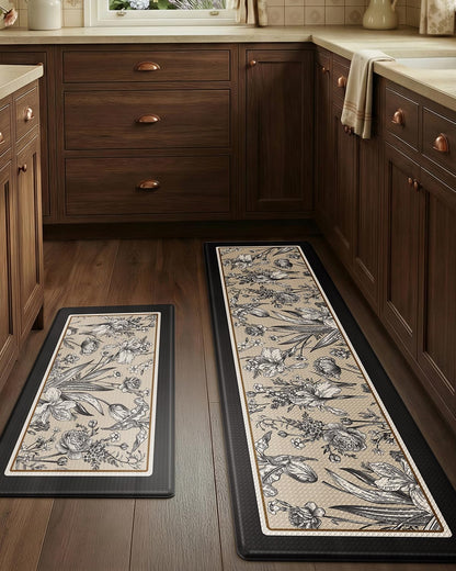 LUMI Anti-Fatigue Kitchen Floor Mats Set of 2,Cushioned Comfort Standing Rug Waterproof 2PCS, Non-Slip Ergonomic Foam Runner for Sink, Laundry, Office & Home,17x29+17x59,