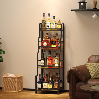 Hayexiha 4-Tier Stepped Freestanding Wine Rack, Large Capacity Liquor Cabinet with Anti-Fall Guardrails and Rounded Corners, Bottle Display Shelf & Mini Bar for Living Room, Home Bar, Kitchen Corner