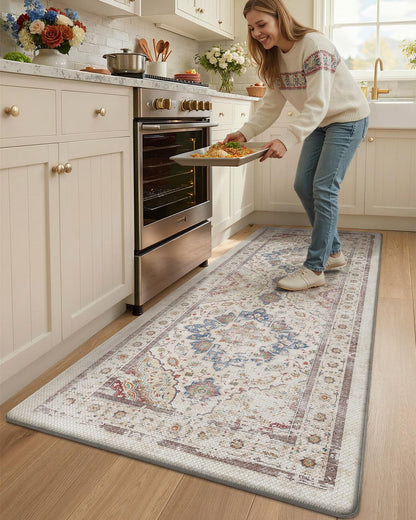 Color&Geometry Kitchen Floor Mats Anti Fatigue, Cushioned Boho Rugs,Waterproof Non Slip Kitchen Runner for Sink, Standing Mats for Office,24"x59",Oatmeal