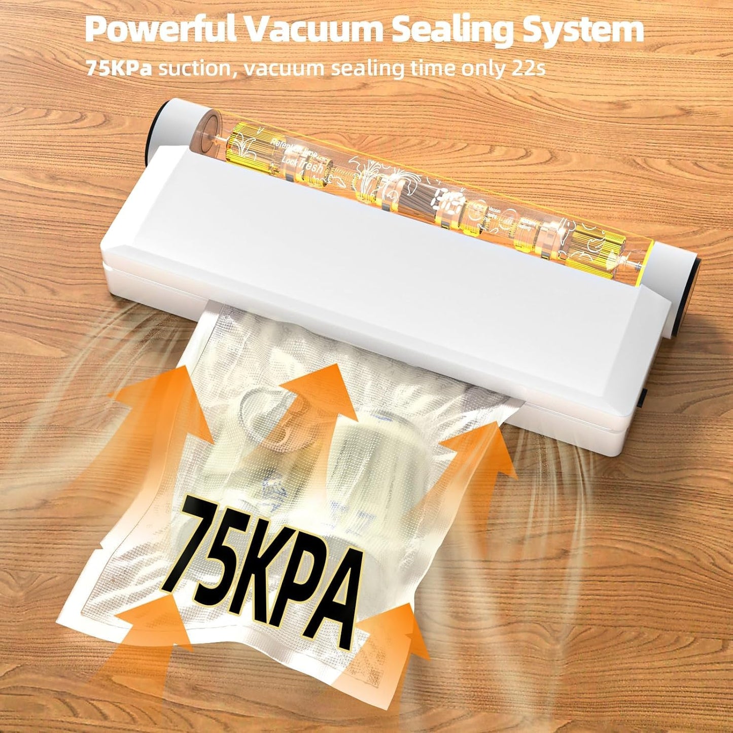 Food Vacuum Sealer Machine, 75KPA Powerful Suction, Dry/Wet Modes, Compact Vacuum Sealer for Food, with Led Indicator Lights, 20 Vacuum Sealer Bags