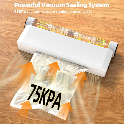 Food Vacuum Sealer Machine, 75KPA Powerful Suction, Dry/Wet Modes, Compact Vacuum Sealer for Food, with Led Indicator Lights, 20 Vacuum Sealer Bags