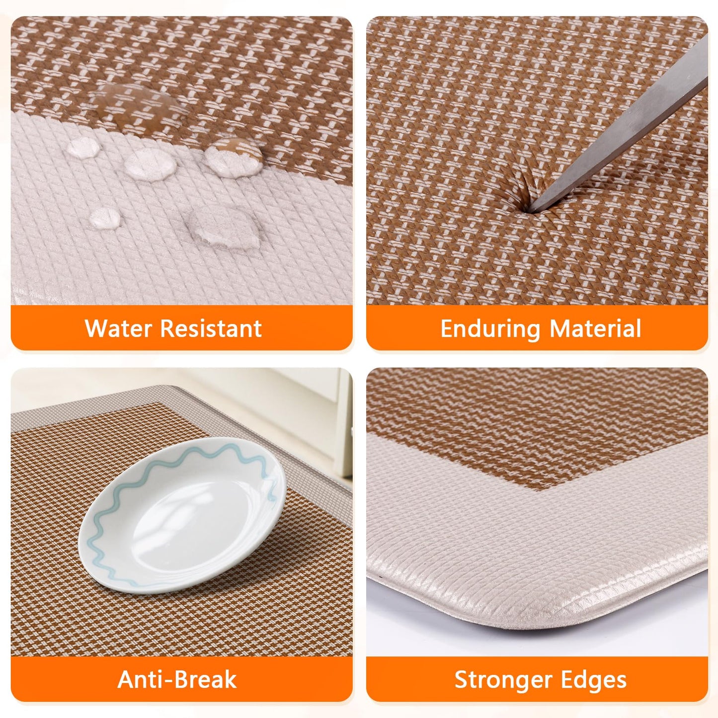 SofterCharm Kitchen Mats, 2PCS Kitchen Rugs for Floor, Cushioned Anti-Fatigue Mats for Kitchen Floor, Non-Slip Standing Desk Mat for Sink, Home, Laundry & Office, 17.3"x30"+17.3"x59" (Khaki)