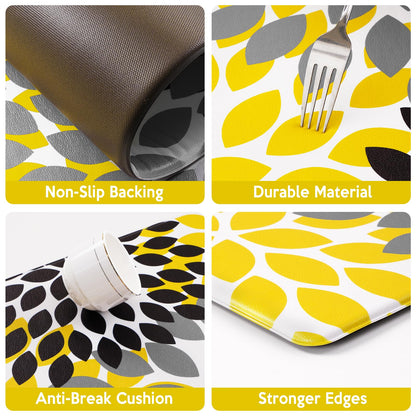 Likiyol Kitchen Mats for Floor [3 PCS] Anti-Fatigue Comfort Kitchen Rugs, Boho Flower Cushioned Waterproof Decor Mat Thick, Standing Floor Mats for Home/Office, 18''x30''+18''x48''+18''x60''(Yellow)
