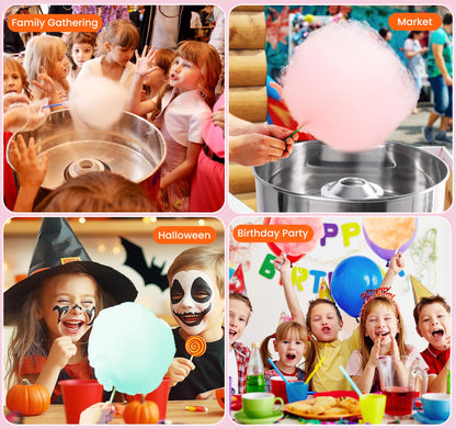 Cotton Candy Machine Commercial, 1000W Professional Cotton Candy Machine, Cotton Candy Maker with Stainless Steel Bowl, Bowl Cover and Sugar Scoop for Kids Birthday, Family Party, Festival (Pink)