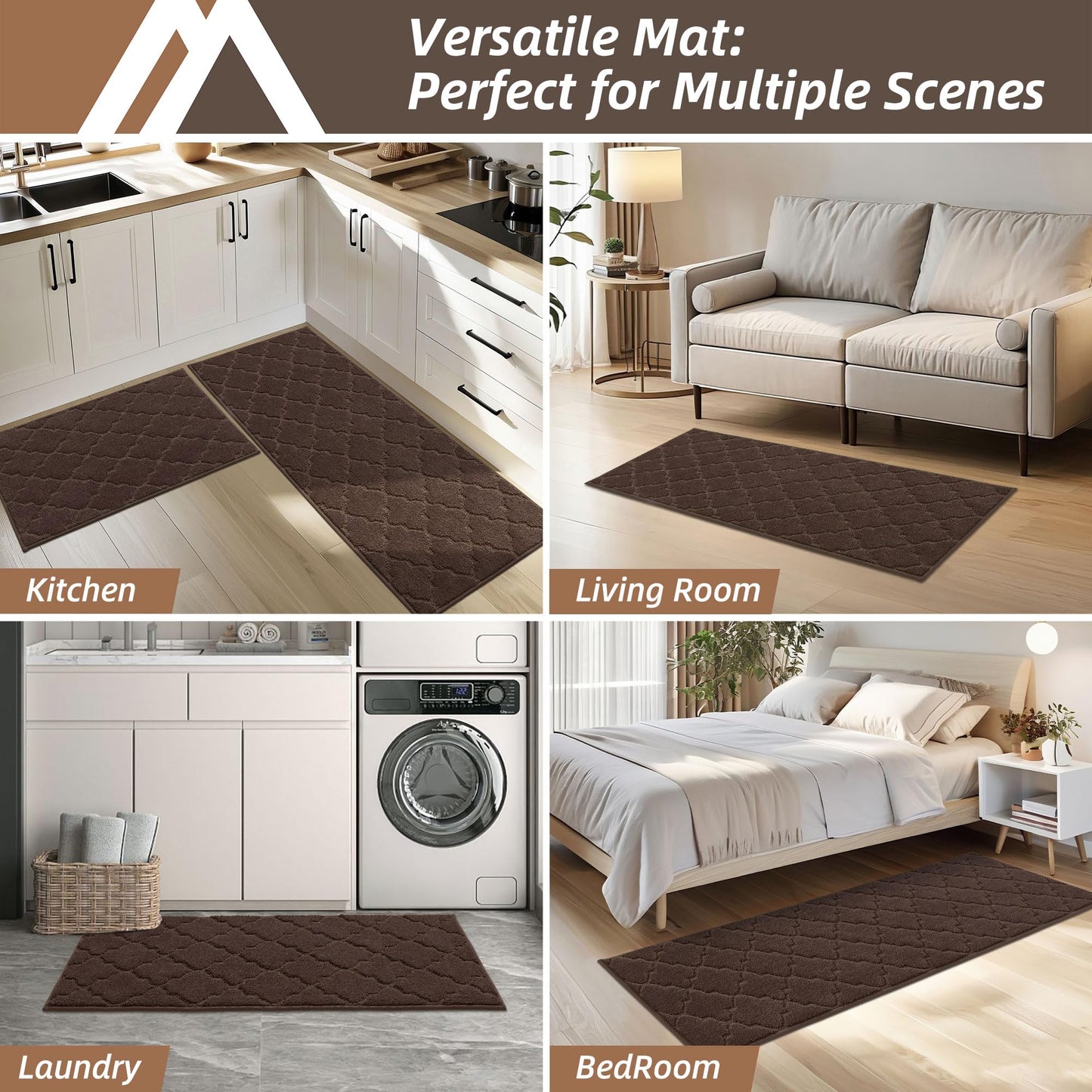 COSY HOMEER Soft Kitchen Floor Mats for in Front of Sink Super Absorbent Kitchen Rugs and Mats 20"x79" Non-Skid Kitchen Mat Standing Mat Washable,Polyester,Brown