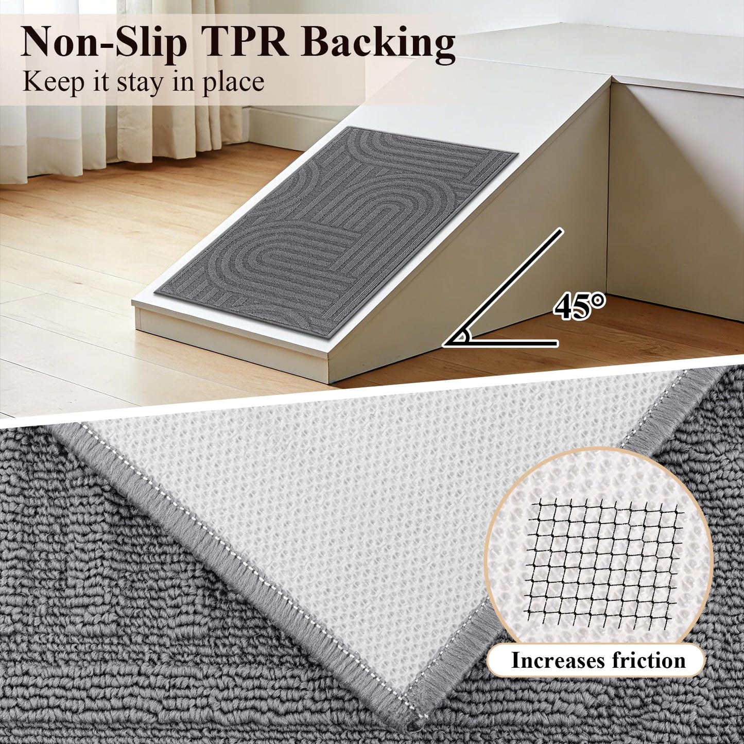 U'Artlines Kitchen Rugs and Mats Set of 3, Non Skid Washable Grey Geometric Kitchen Mats for Floor, Absorbent and Stain Resistant Floor Mat for Laundry, Sink Decor 20x32+20x48+20x59