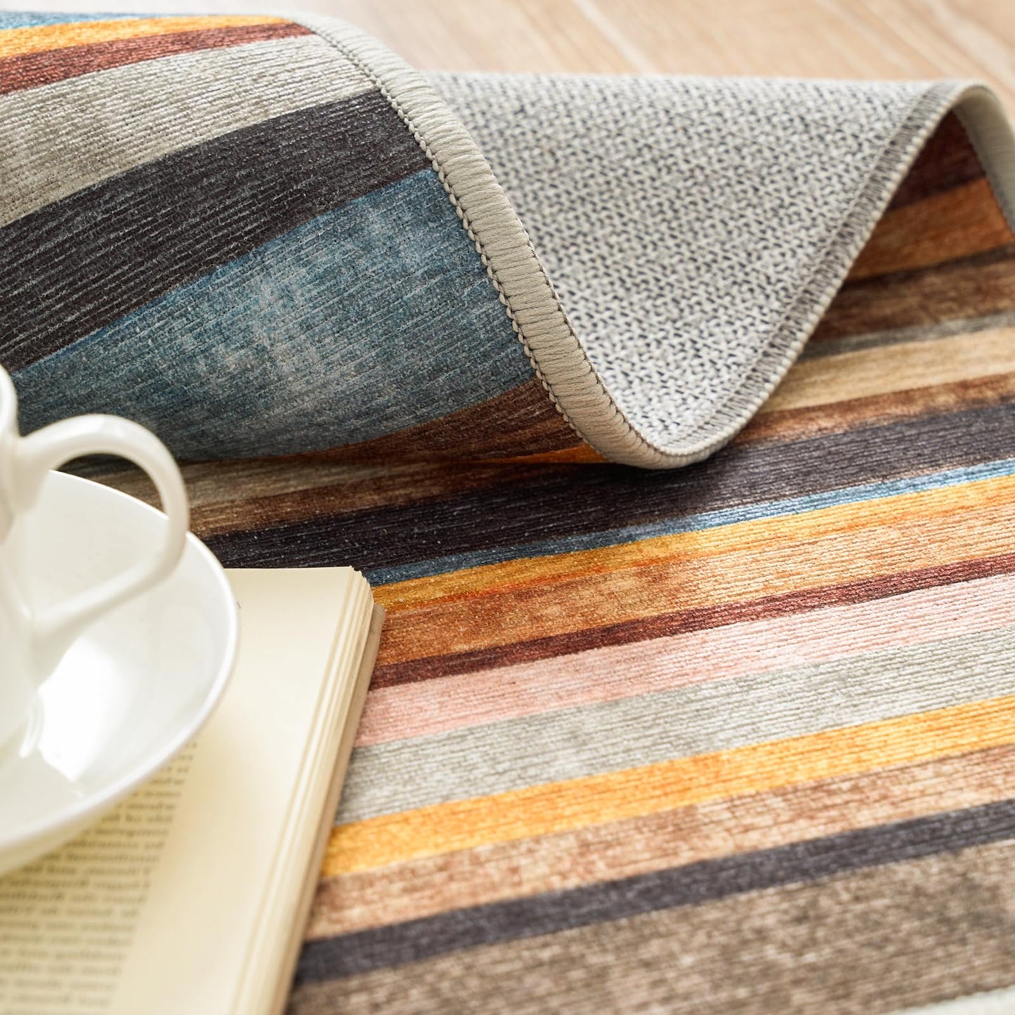 jinchan Round Rug 5ft Area Rug Modern Striped Rug Washable Rug Soft Large Indoor Floor Cover Non Slip Colorful Carpet for Bedroom Kitchen Dining Room Home Office, Pine Dawn
