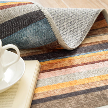 jinchan Round Rug 5ft Area Rug Modern Striped Rug Washable Rug Soft Large Indoor Floor Cover Non Slip Colorful Carpet for Bedroom Kitchen Dining Room Home Office, Pine Dawn