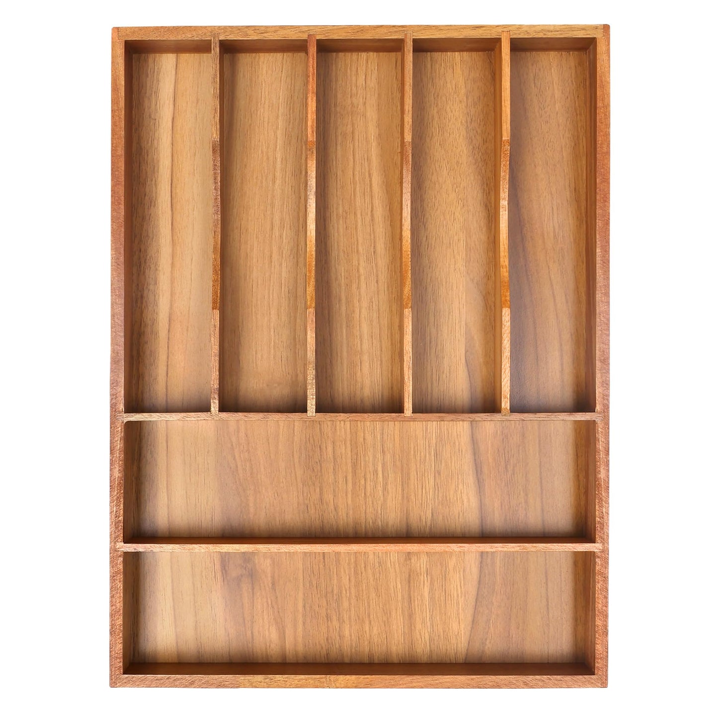 Bellsal Bamboo Silverware Organizer, 12"x15.7" Utensil Holder Cutlery Tray with Grooved Drawer Dividers for Kitchen Flatware, Bedroom, Office (7 Slot, Acacia)