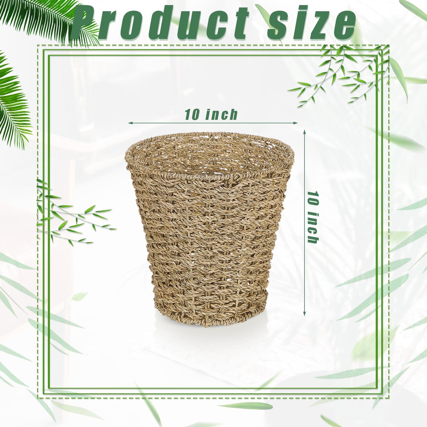 Hushee 4 Pcs Seagrass Waste Basket 3 Gallons Wicker Waste Basket Woven Rattan Trash Can Boho Wicker Garbage Can for Bathroom Bedroom Kitchen Offices Home, Brown