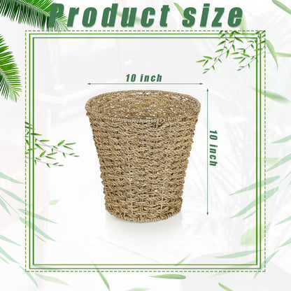 Hushee 4 Pcs Seagrass Waste Basket 3 Gallons Wicker Waste Basket Woven Rattan Trash Can Boho Wicker Garbage Can for Bathroom Bedroom Kitchen Offices Home, Brown