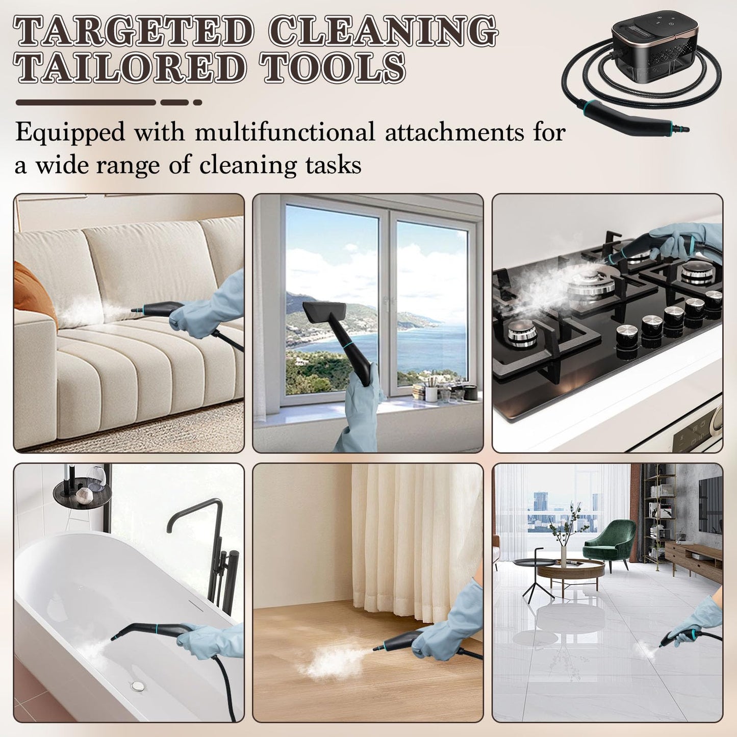 Steam Cleaner,15s Heat-Up 42.27oz Tank,2500w Handheld Steam Cleaner for Home with 15 pcs Accessories,Portable Steamer for Cleaning,kitchens,Grease,bathrooms,Grout,Tile,Bed Bugs,Floor,Couch and Car