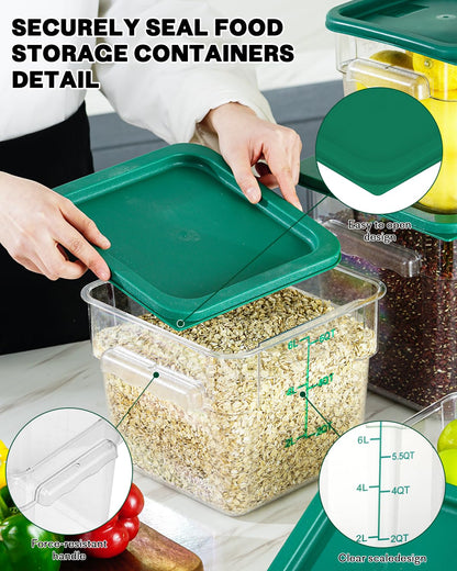 SVKLHY 2QT&4QT NSF Food Storage Containers: 8 PCS[Food Grade] [Hot&Cold Resistant] Commercial Clear Square Food Storage Containers with Scales Handles for Home Restaurant Kitchen(BPA FREE)