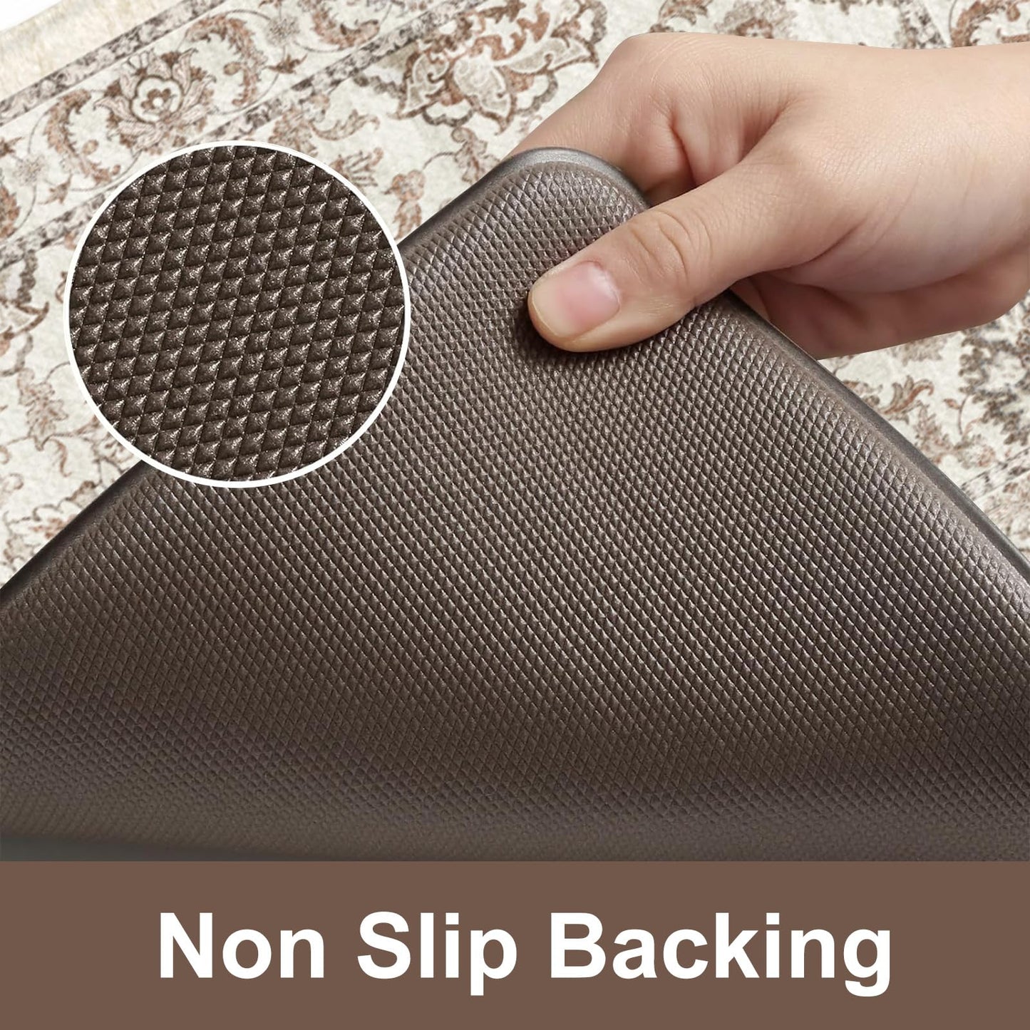 KIMODE Kitchen Mats for Floor Cushioned Anti Fatigue 2 Piece,Boho Farmhouse Kitchen Rugs Non Slip 20" x 47"+20" x 32",Wide Memory Foam Kitchen Mat Carpet for Laundry Office Home,Khaki