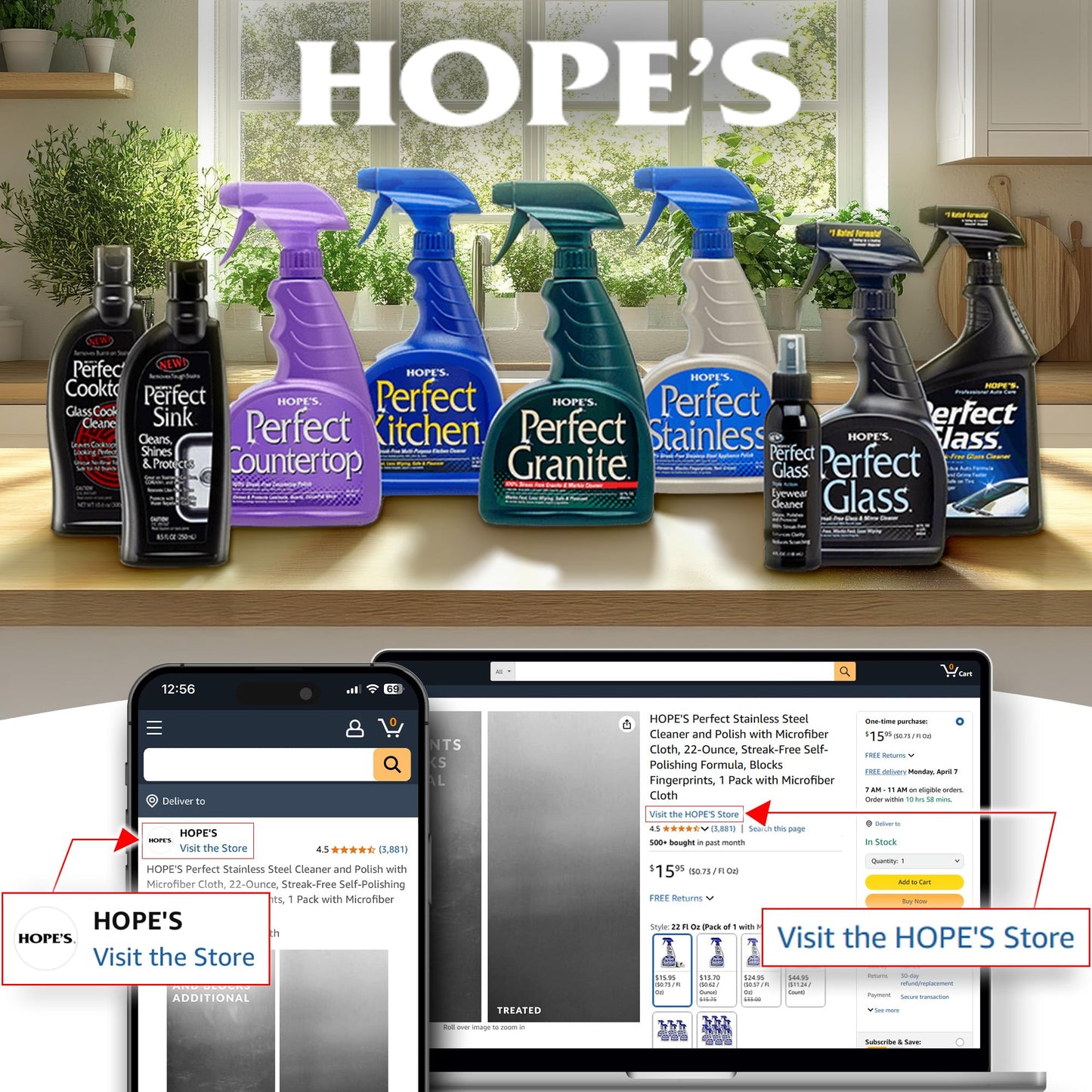 HOPE'S Perfect Kitchen Cleaner Spray - 32 Oz No-Residue All Purpose Cleaning Spray - Multisurface Degreaser for Counters, Stoves, Microwaves, and More - Pet and Home Safe - Pack of 6