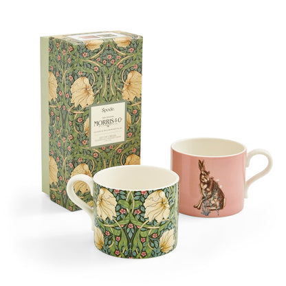 Spode Morris & Co 12oz Mugs, Set of 2 (Pimpernel & Forest Hare) - Microwave & Dishwasher Safe, Elegant Porcelain Drinkware for Coffee Bar or Giftable Home Kitchen Mug Set. Ideal for Coffee & Tea