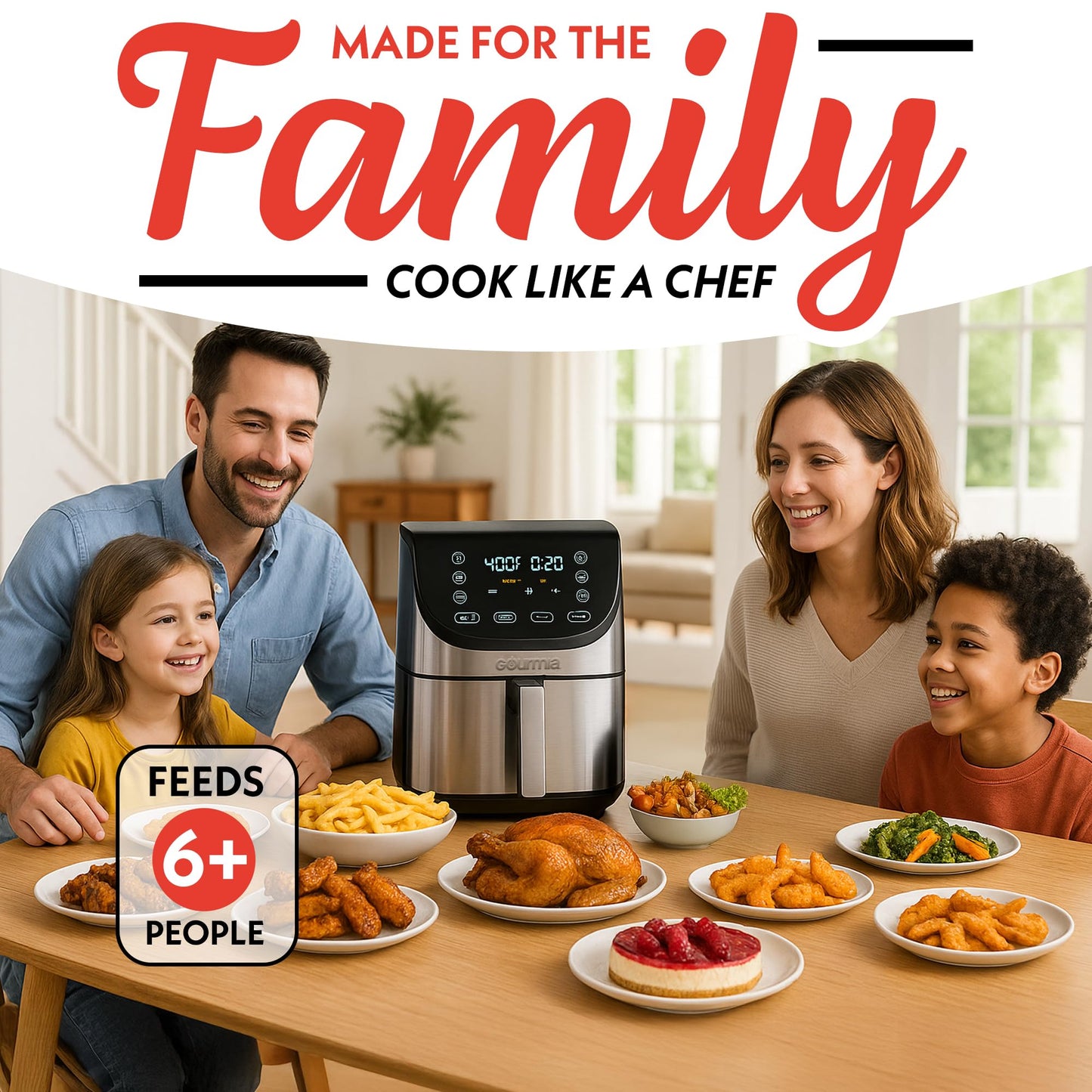 Gourmia Air Fryer - 8 Qt Extra Large Capacity, FryForce360º, Digital Display with 12 Presets, Roast, Bake, Broil, Dehydrate, Dishwasher Safe Accessories, Stainless Steel