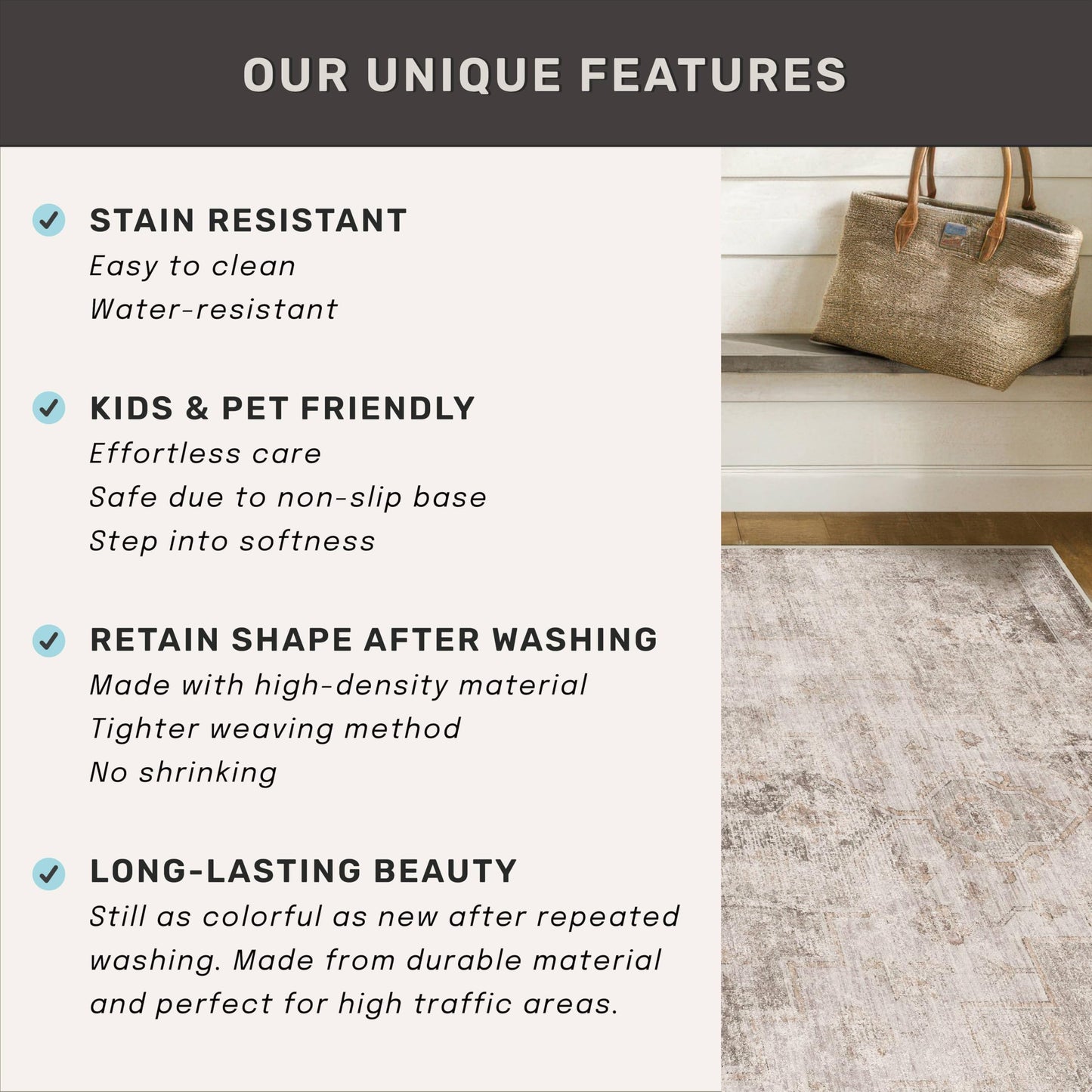 Beige Brown 2'6''x8' Bathroom Runner Rug, Washable Non-Slip 8ft Long Hallway Runner Rug for Entryway, Kitchen, Abstract Modern Home Décor