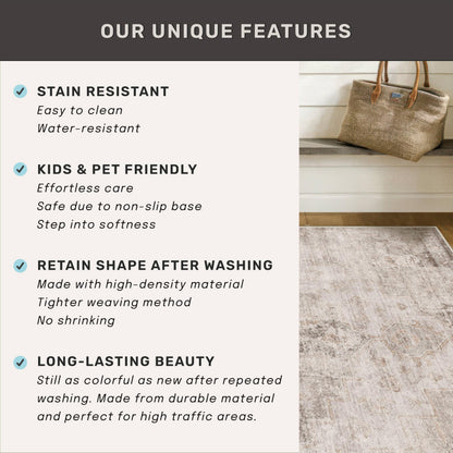 Beige Brown 2'6''x8' Bathroom Runner Rug, Washable Non-Slip 8ft Long Hallway Runner Rug for Entryway, Kitchen, Abstract Modern Home Décor