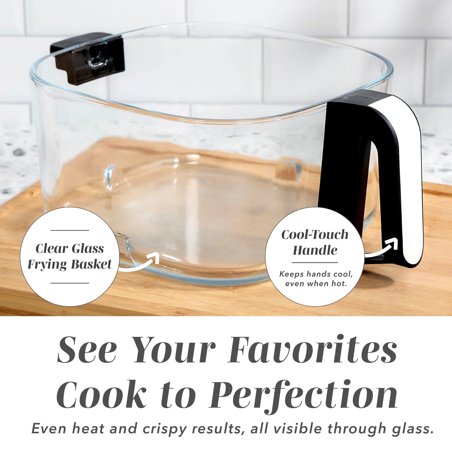 COOK WITH COLOR 1400W 5.5Qt Digital Kitchen Air Fryer with Glass Basket, 8 Presets Healthy Cooking Options, Bake, Fry, Reheat, 60-Min Timer, Adjustable Temperature Control 175°F–400°F, Linen White
