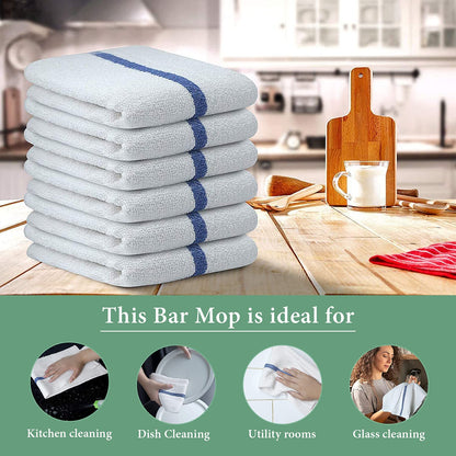 TOALLA Bar Mop Blue Stripe 10lbs 16x19 Pack of 60 100% Cotton Double Stitched Route Ready Absorbent Kitchen Towel Dish Towels and Dishcloths Towels Sets Washcloth Kitchen Towels