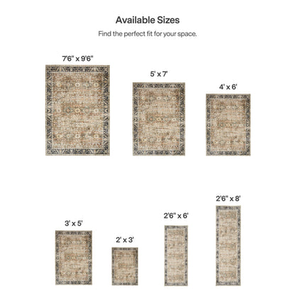 ReaLife Rugs Machine Washable Area Rug Runner - Living Room Bedroom Bathroom Kitchen Entryway - Padded Low Pile Stain Resistant Premium - Boho Farmhouse Vintage - BEV - Beige Tan Brown 2'6" x 8'