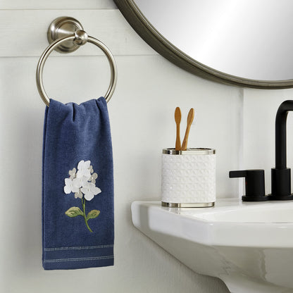 SKL Home Farm Hydrangea 100% Cotton 3D Embroidered 2pc Hand Towel Set, Decorative for Bath/Kitchen/Bar & Gift, Blue