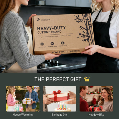 2 Pack Heavy Duty Bamboo Cutting Board Set Non Slip Over Sink Solid Thick Wood Chopping Board End Grain Extra Large Big Small Best Organic Hardwood Wooden Kitchen Essential New Home Housewarming Gift