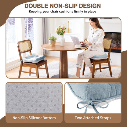 BETU Chair Cushions for Dining Chairs Set of 6,3.5" Thick Kitchen Table Chair Pads with Ties,Non Slip Backing and Covers, Seat Cushion for Dining Room,Bar,Patio Chairs,15.5"X15.5"X3.5",Smoky Blue