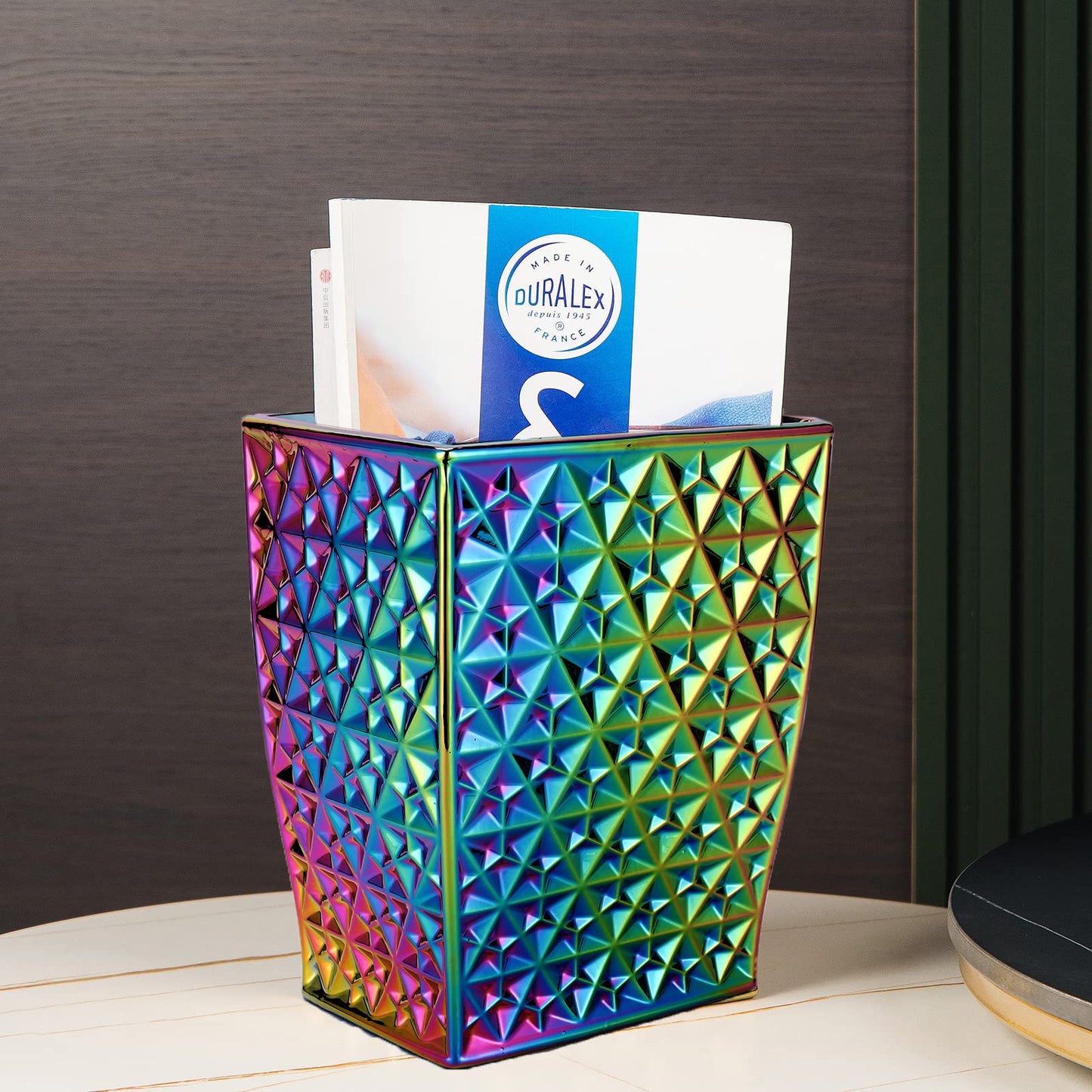 RXLVCKY Colorful Bathroom Trash Can Small Wastebasket, Garbage Container Bin for Bathroom, Bedroom, Kitchen, Home Office, and Kids Room, Holds Waste, Recycling - Ceramic