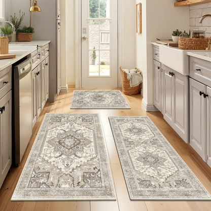 Yamaziot Boho Washable Kitchen Rugs Sets of 3, Non Slip Kitchen Mats for Floor with Rubber Backing, Waterproof & Stain Resistant Carpet Runner Throw Rug for Kitchen, Laundry Room, Hallway