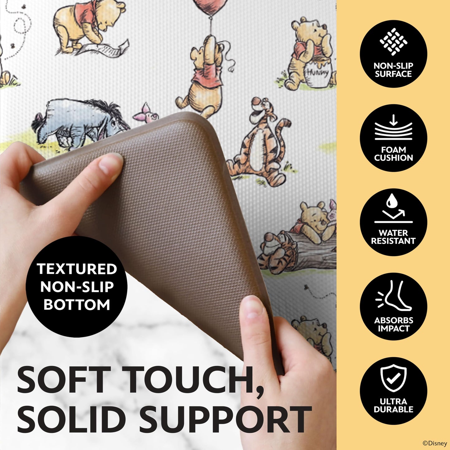 Disney Anti-Fatigue Kitchen Mats for Floor – Cushioned Kitchen Floor Mats with Non-Slip Backing – Water Resistant, Easy-to-Clean PVC Foam Mat – Mickey, Minnie, Stitch & Winnie the Pooh Designs