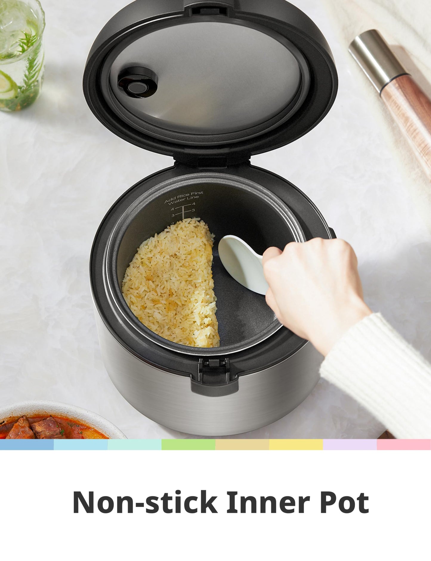 COMFEE' Compact Rice Cooker, 6-in-1 Stainless Steel Multi Cooker, Slow Cooker, Steamer, Saute, and Warmer, 2 QT, 8 Cups Cooked(4 Cups Uncooked), Brown Rice, Quinoa and Oatmeal, 6 One-Touch Programs