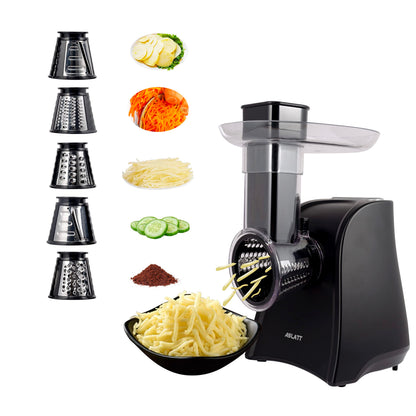 ASLATT Electric Slicer, Electric Cheese Grater for Home Kitchen Use, One-Touch Control Cheese Shredder, Salad Maker Machine for Fruits, Vegetables, Cheese Grater with 5 Attachments