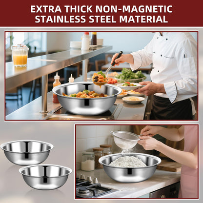 TREEHAC 6 Pcs Stainless Steel Mixing Bowls Metal Mixing Bowls Extra Large Basin Salad Bowl with Deeper Edge, Dishwasher Safe, Mirror Finish for Home and Commercial, Silver (16 Inch 13 Qt)