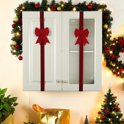Daifunli 16 Pcs Christmas Cabinet Bows DIY Kitchen Velvet Cabinet Ribbons Bows for Kitchen Dining Door Home Holidays Decoration(Burgundy,Velvet)