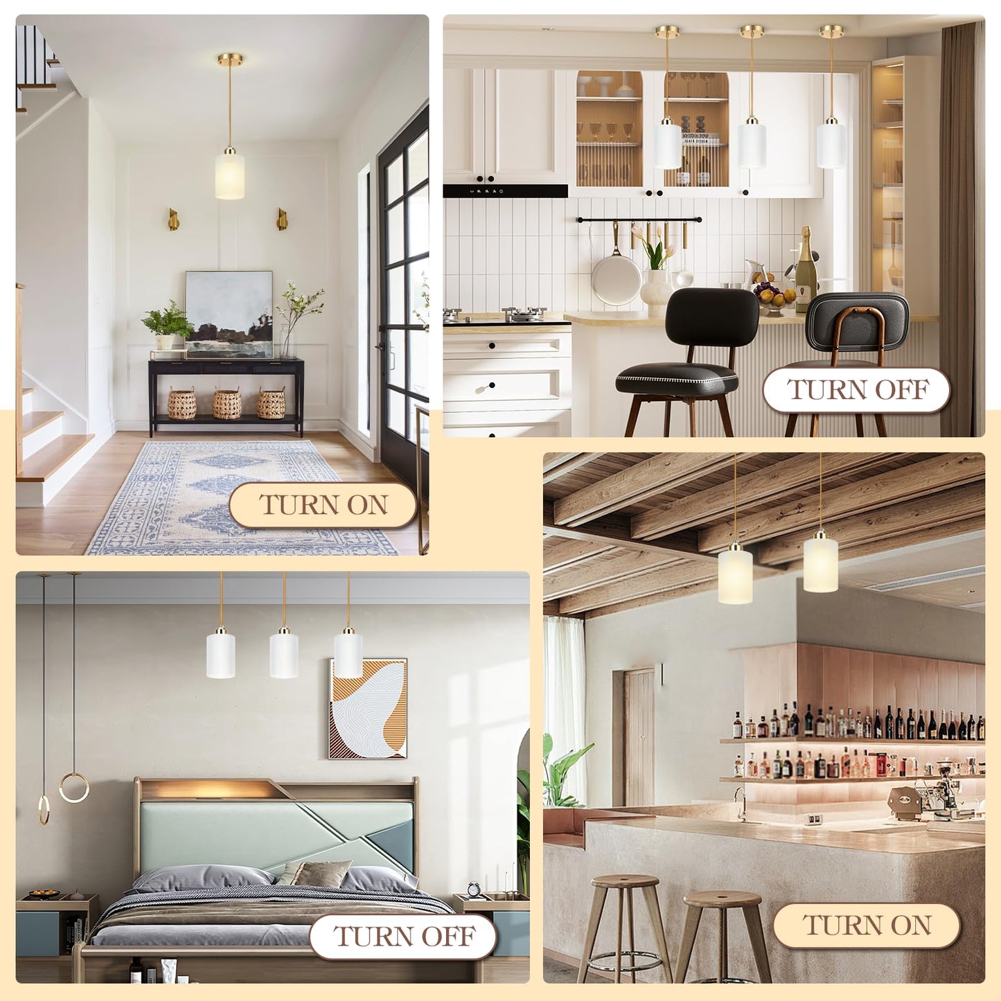 KRETAELY 3 Pack Pendant Lights Kitchen Island, Gold Pendant Light Over Island, Modern Glass Island Lights for Kitchen,Adjustable Length, Perfect for Dining Room and Home Decor