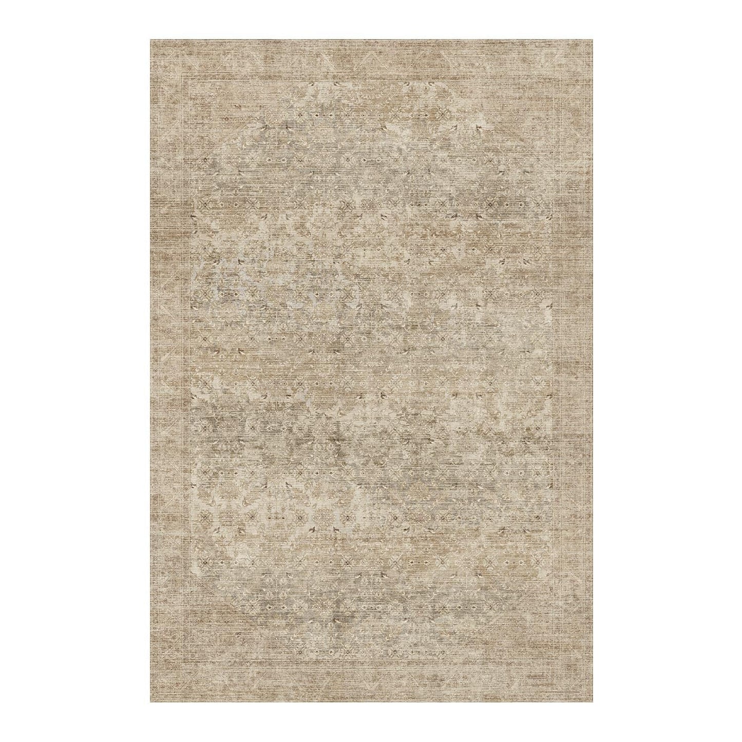 Washable Large Area Rugs for Bedroom, 5x7 Neutral Beige Boho Vintage Stain Resistant Non Slip Low Pile Lightweight Carpet for Living Room Kitchen Dining Room Farmhouse Nursery Kids Room Home Office